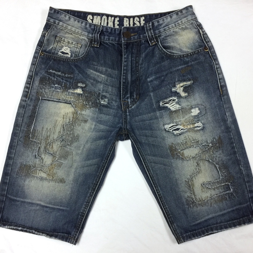Smoke Rise Distressed Destroyed Jeans Shorts 32
